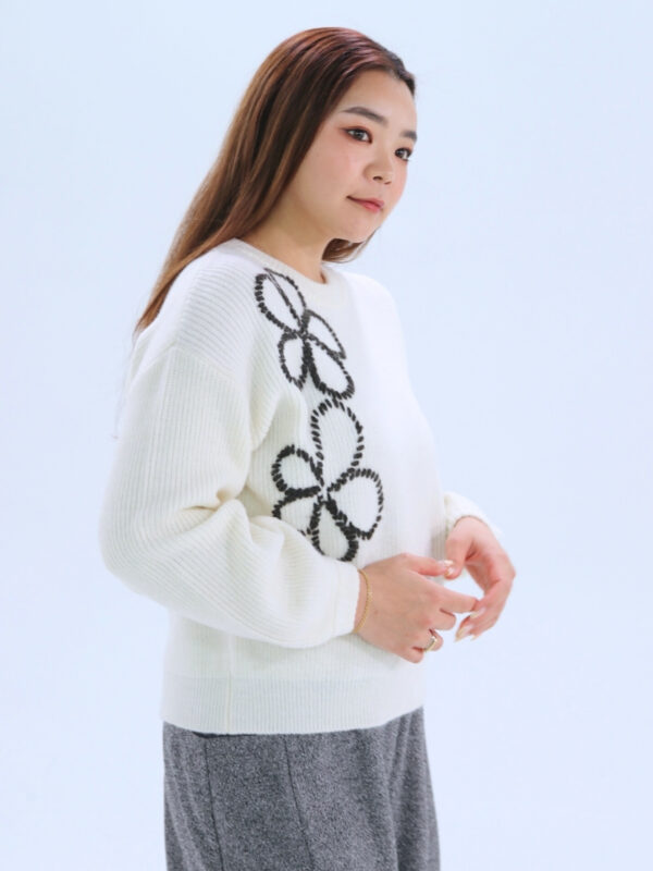 アルパカ混ウ-ル刺繍プルオーバーニット【14751】クロスポイント