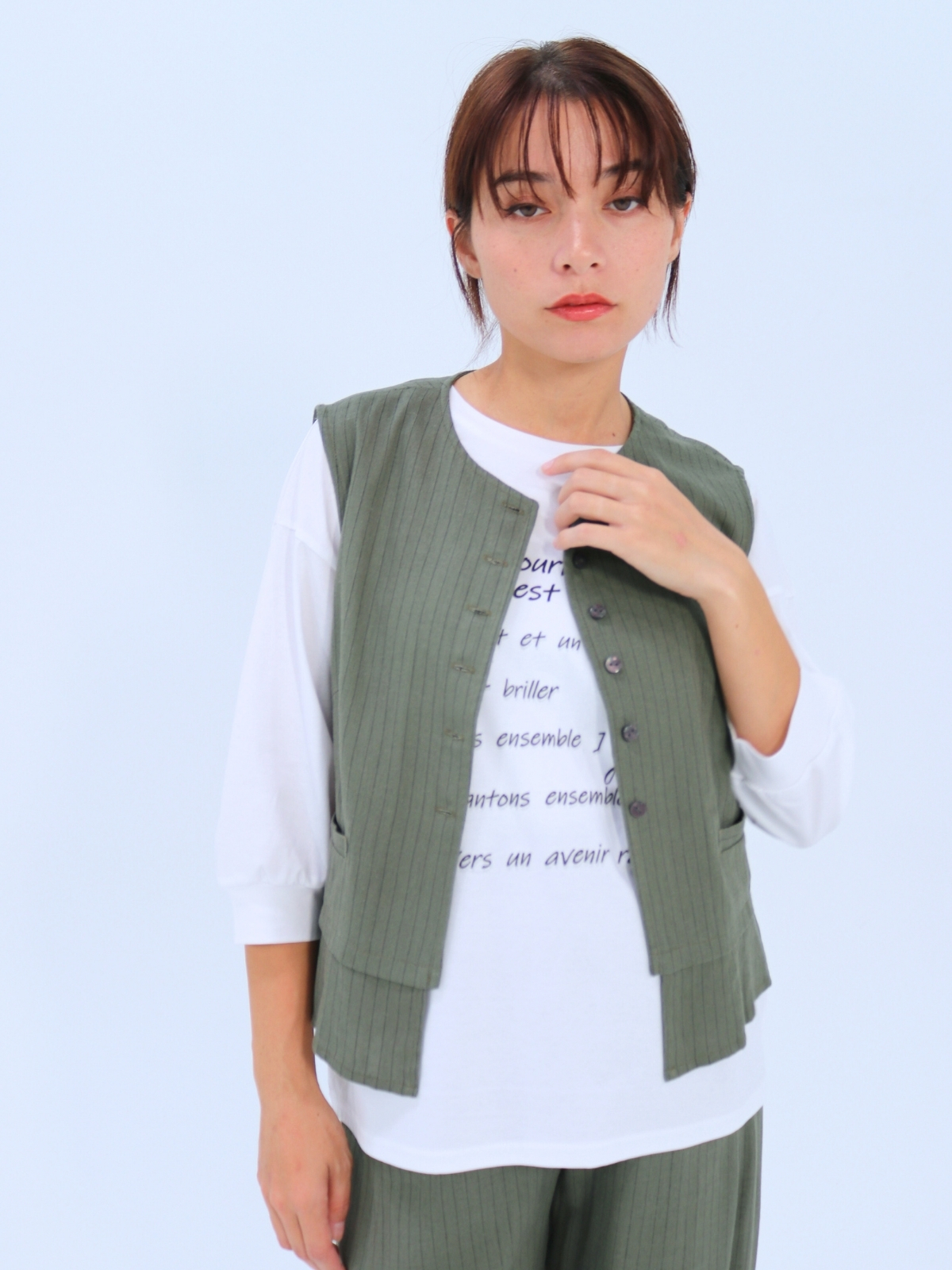 麻ストライプベスト【25403】シビリゼ